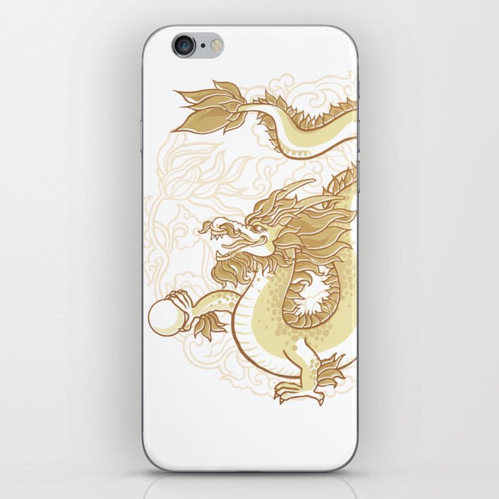 Gold Dragon with pearl iPhone Skin
