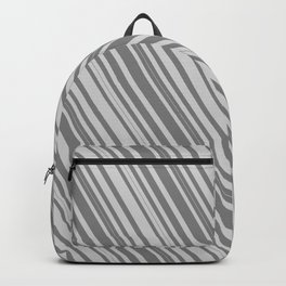 [ Thumbnail: Grey & Light Gray Colored Stripes/Lines Pattern Backpack ]