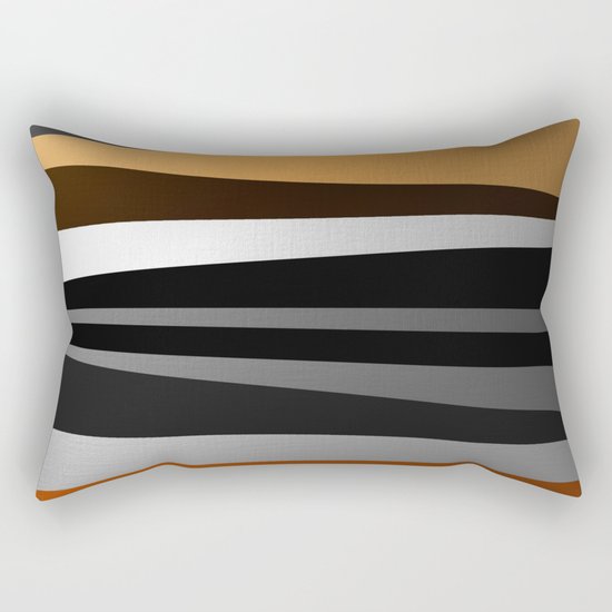 Metallic II - Abstract, geometric, metallic effect stripes, gold, silver, black Rectangular Pillow