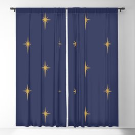 Christmas Faux Gold Foil Star in Midnight Blue Blackout Curtain