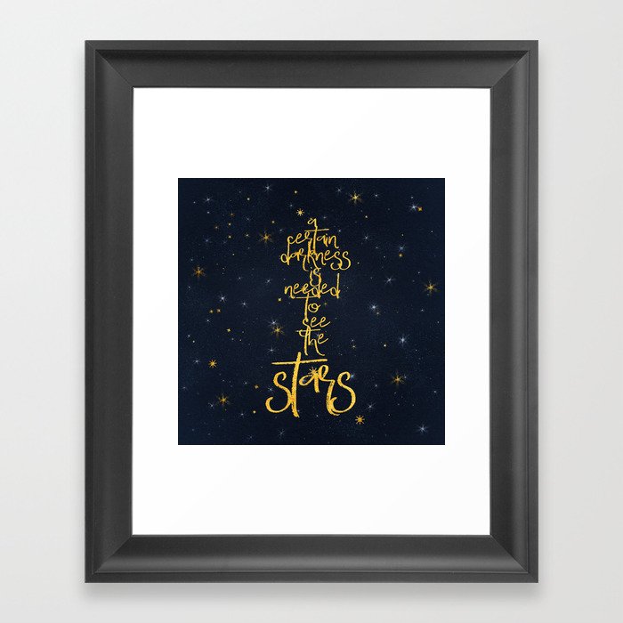 Darkness-Stars - sparkling night gold glitter effect typography Framed Art Print