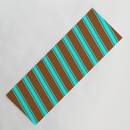 [ Thumbnail: Brown and Cyan Colored Stripes Pattern Yoga Mat ]
