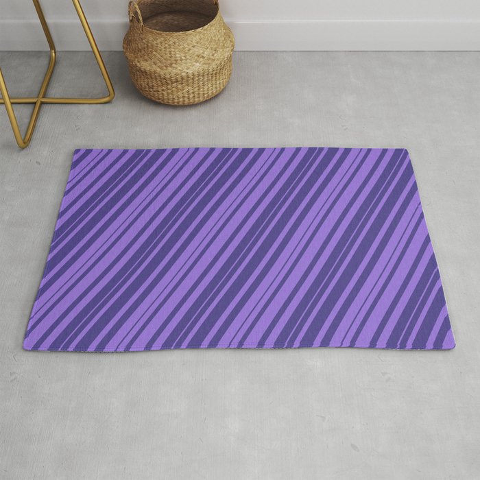 Purple and Dark Slate Blue Colored Striped Pattern Rug