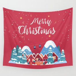 Merry Christmas Background With Winter holidays in the mountains concept banner. Wall Tapestry