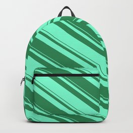[ Thumbnail: Sea Green and Aquamarine Colored Striped/Lined Pattern Backpack ]