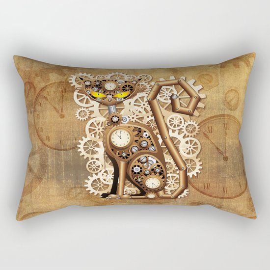 Steampunk Cat Vintage Style Rectangular Pillow