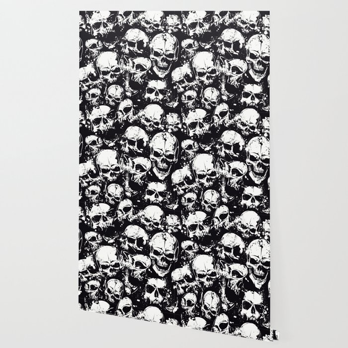 Skulls Crying In The Darkness Seamless Pattern Black White