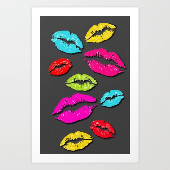 Colored Kisses Grey Art Print