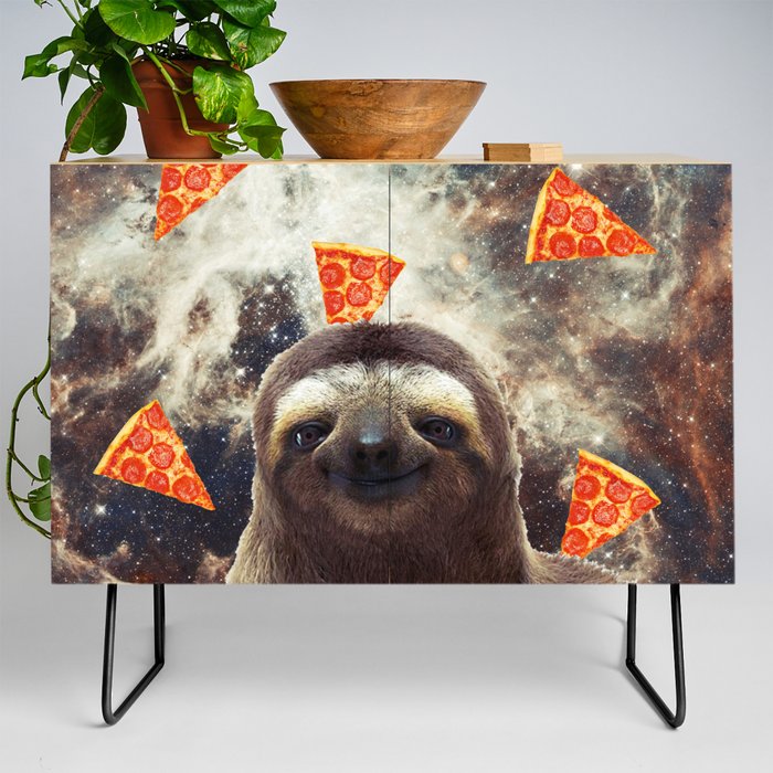 Sloth in flying pizza space Credenza