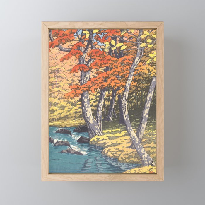 Japanese Woodblock -  Autumn in Oirase by Kawase Hasui, 1933 Framed Mini Art Print