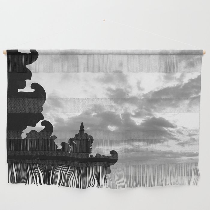 Balinese Temple In Black And White Sky Wall Hanging