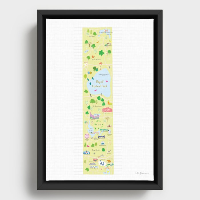 Illustrated Central Park Map, New York City Framed Canvas