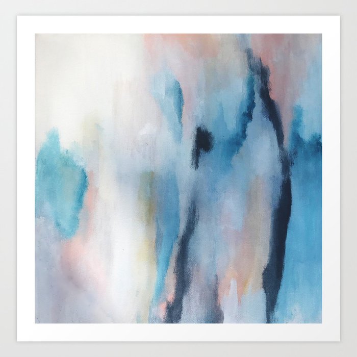 Dawn [2] : a minimal abstract acrylic piece in pink, blues, yellow, and white Art Print