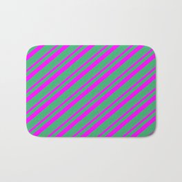 [ Thumbnail: Fuchsia and Sea Green Colored Stripes/Lines Pattern Bath Mat ]