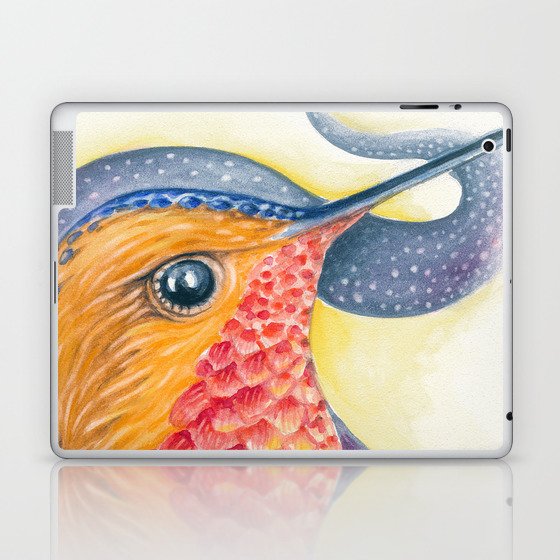 Red Rufous Hummingbird Galaxy Stars Watercolor Laptop & iPad Skin