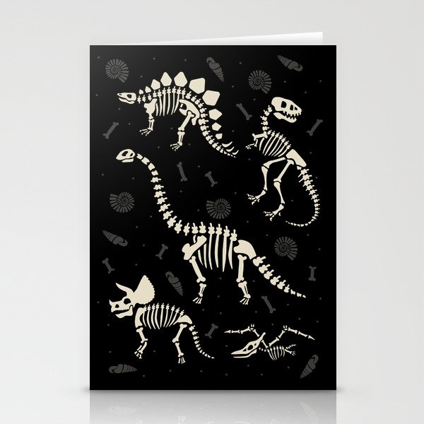Dinosaur Fossils on Black Stationery Cards