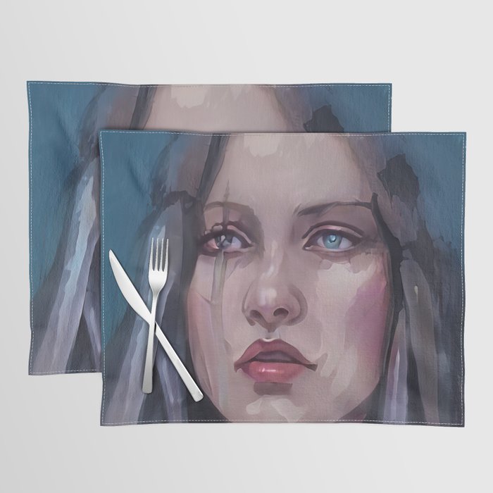 Portrait Sad Women Character Digital Painting Oil Creative Anime Game Essential by Dream Studio Placemat