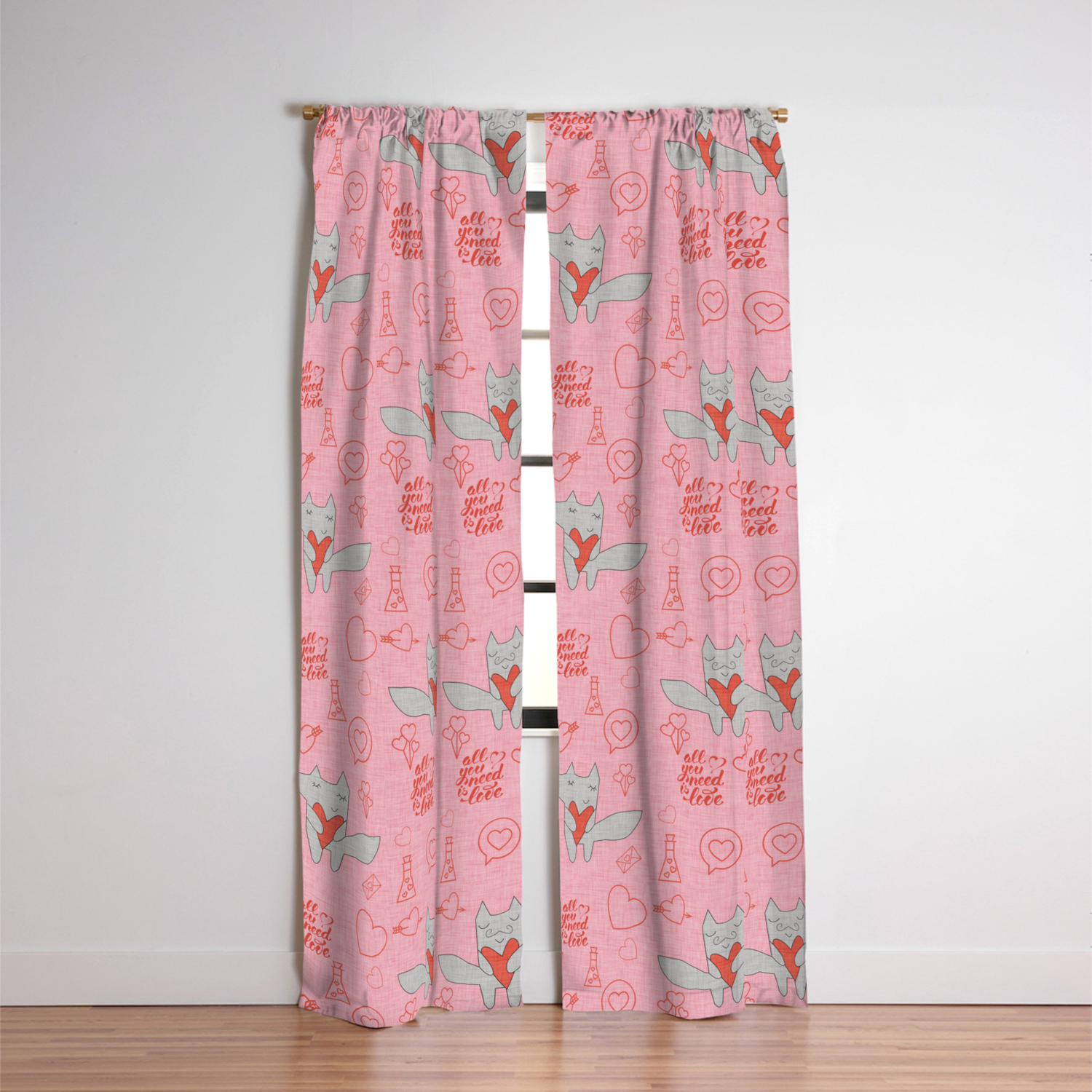 Fox In Love Pink Hearts Blackout Curtain By Susycosta Society6