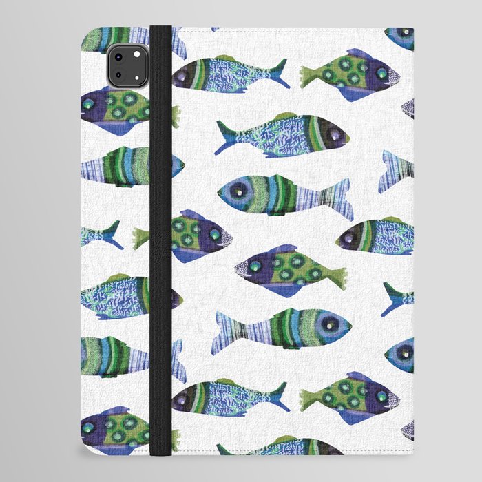 Marine riso fish linen pattern. Modern washed out coastal cottage sea life rustic beach style design iPad Folio Case