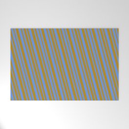 [ Thumbnail: Cornflower Blue and Dark Goldenrod Colored Pattern of Stripes Welcome Mat ]