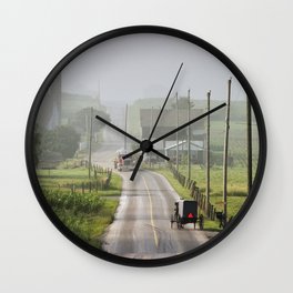 Amish Buggy confronts the Modern World Wall Clock