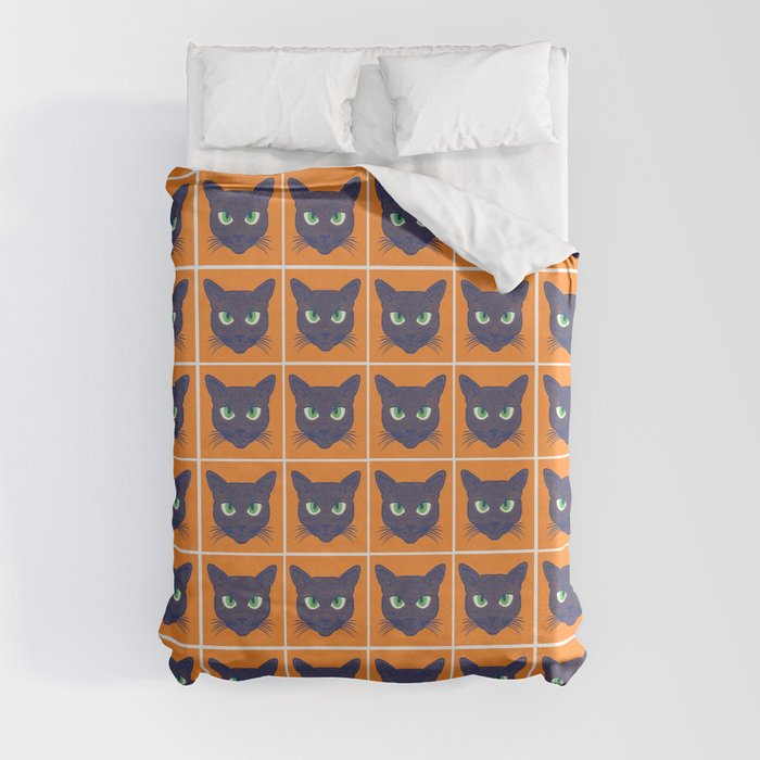 Retro Periwinkle Cats Orange Halftone Mini Duvet Cover