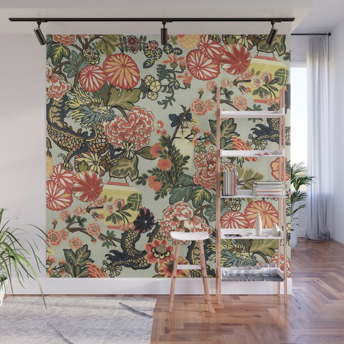 Chinese Dragon Vintage Floral Pattern Wall Mural