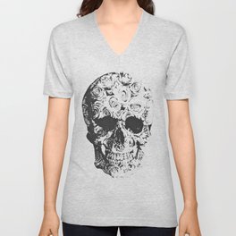 Grunge Floral Skull - Pink V Neck T Shirt