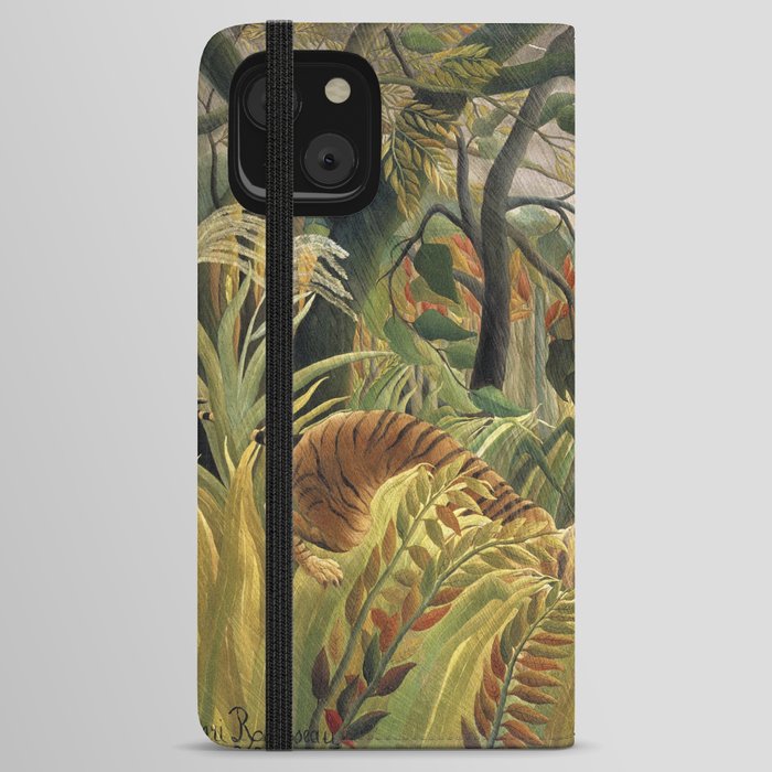 Henri Rousseau Tiger in a Tropical Storm Famous Painting iPhone Wallet Case