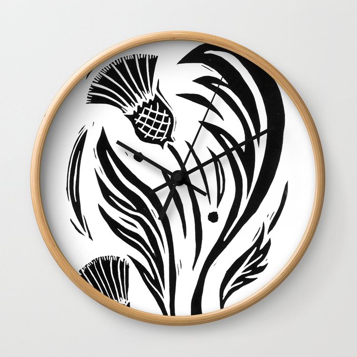 Thistle - Black and White Wall Clock