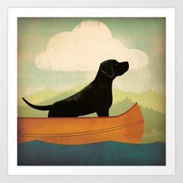 Black Lab Labrador Retriever Dog Canoe Ride Art Print