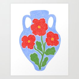 Blue Vase with Red Flowers Art Print