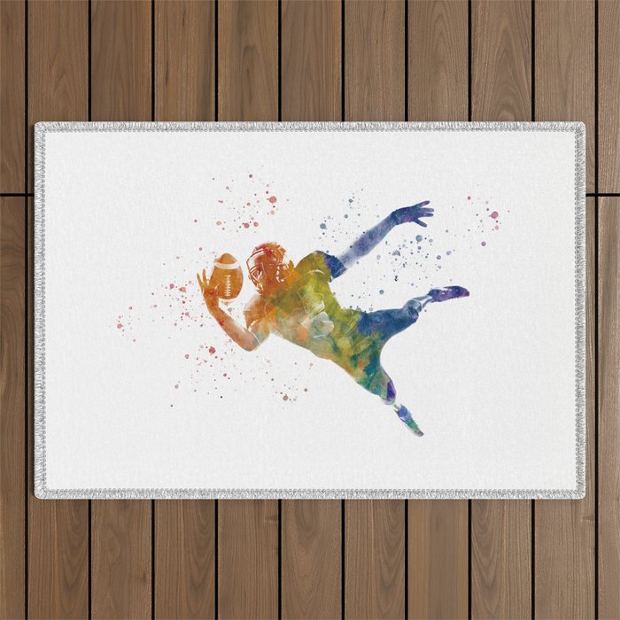 American football player in watercolor Outdoor Rug