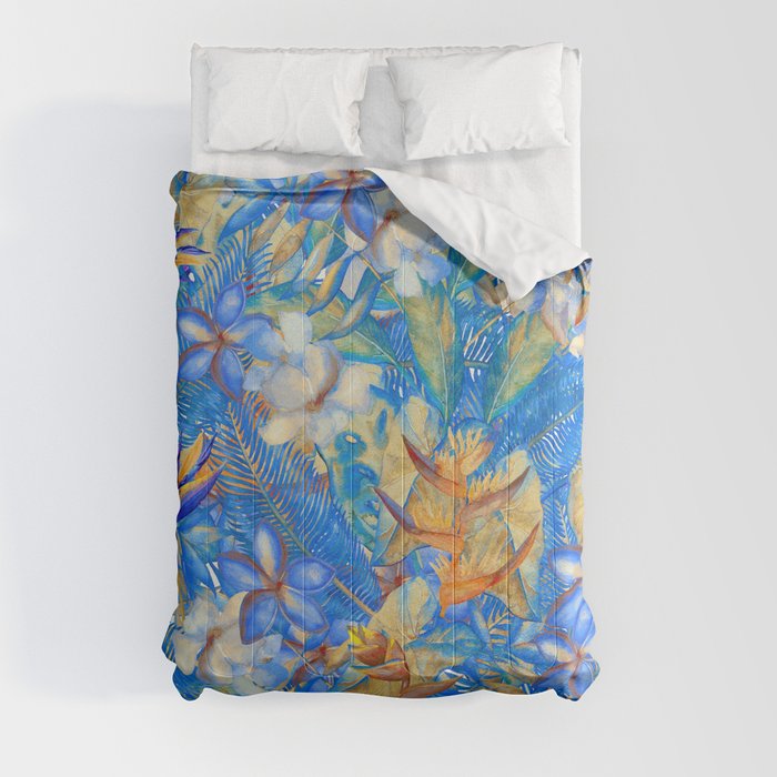 My Blue Aloha Tropical Flower Hibiscus Garden Comforter