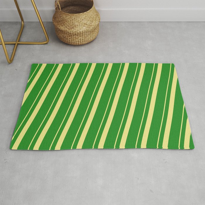 Tan & Forest Green Colored Pattern of Stripes Rug