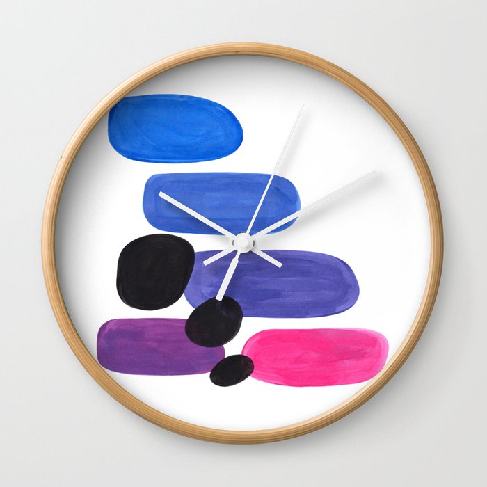 Candy Pink Blue Periwinkle Purple Pebbles Minimalist Mid Century Bright Pop Art Wall Clock