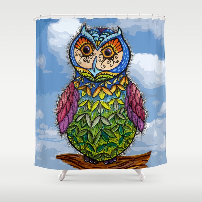 Electric Eclectic Owl Shower Curtain