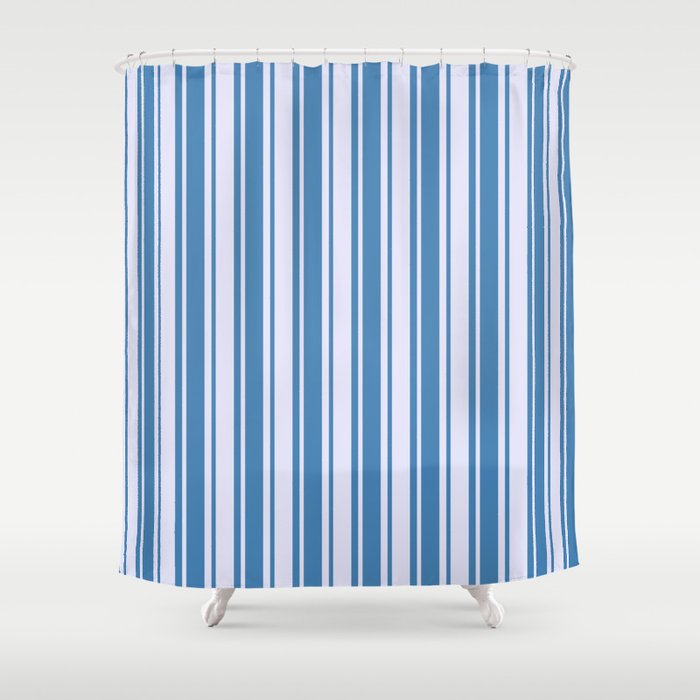 Blue and Lavender Colored Pattern of Stripes Shower Curtain