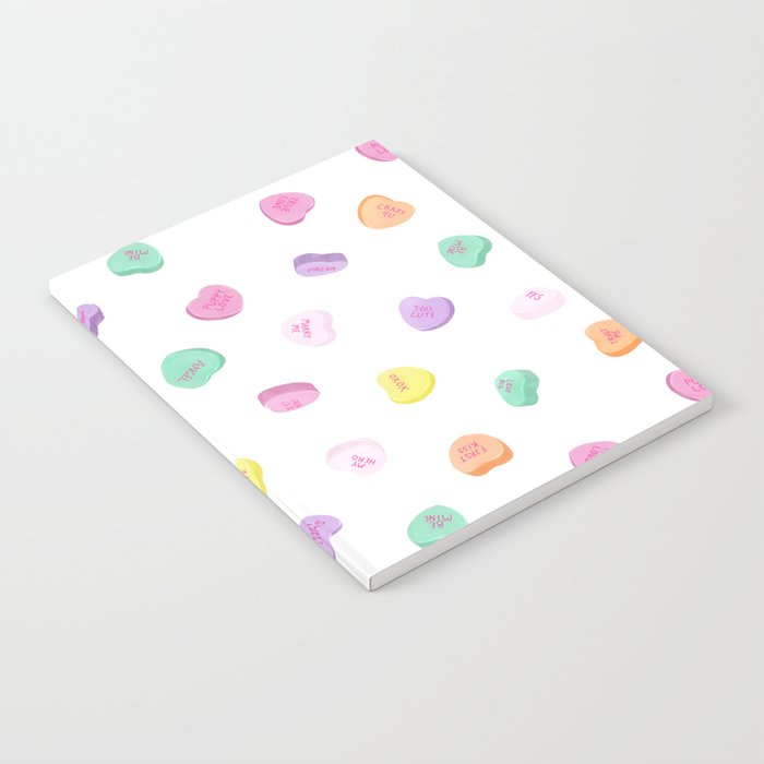 Valentines Day Conversation Heart Candies Pattern - White Notebook