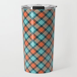 Blue and Rust Orange Diagonal Check Plaid Pattern,Gingham ,Checkered,Checked,Tartan,Buffalo Plaid,Buffalo Check, Travel Mug