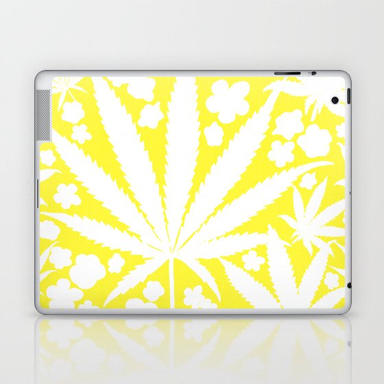 Spring Yellow Retro Modern Cannabis Leaves And Flowers Bright Ditzy Floral Pattern Laptop & iPad Skin