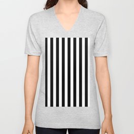 Stripes Black and White Vertical V Neck T Shirt