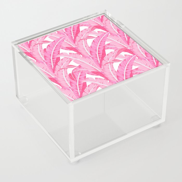 Pink banana leaves tropical pattern on white Acrylic Box