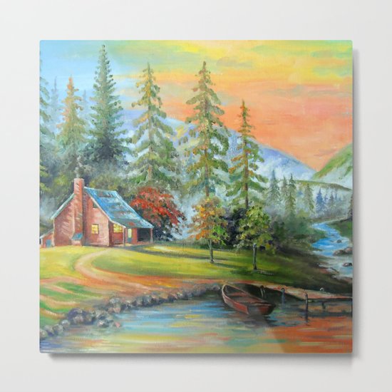 House at the mountain river Metal Print