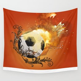 Soccer with fire Wall Tapestry | Power, Sport, Game, Illustration, Fire, Winner, Soccer, Painting, Floral, Football 