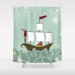 Santa and christmas sailboat Shower Curtain