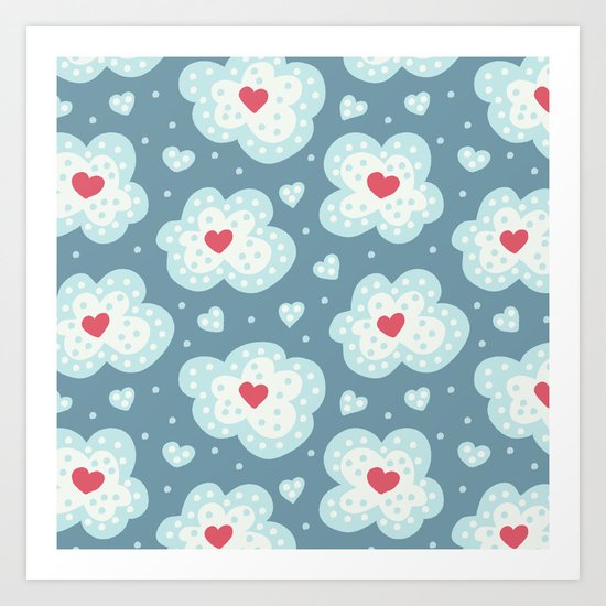 Winter Hearts And Snowy Clouds Art Print