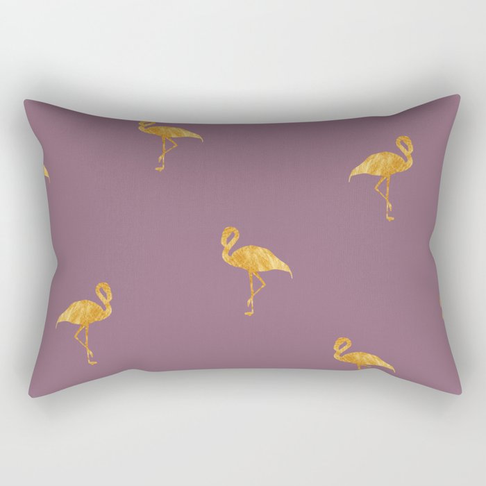 Gold Flamingo Bird on Dark Purple Rectangular Pillow
