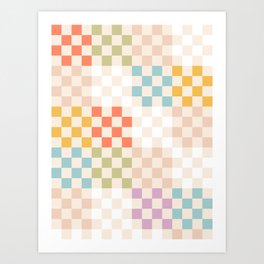 Retro Pastel Check Pattern Art Print