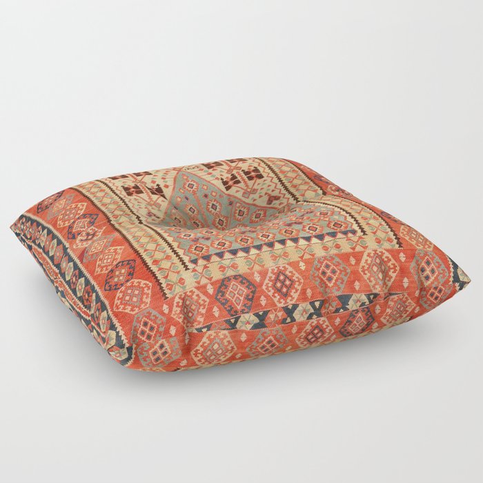 Antique Erzurum Turkish Kilim Rug Print Floor Pillow